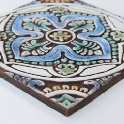 12 Rustic Relief Ceramic Tiles Coastal Wall Sculpture, Matt Blue - 20cm/7.9 - thumbnail 2