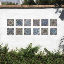 12 Rustic Relief Ceramic Tiles Coastal Wall Sculpture, Matt Blue - 20cm/7.9 - thumbnail 1