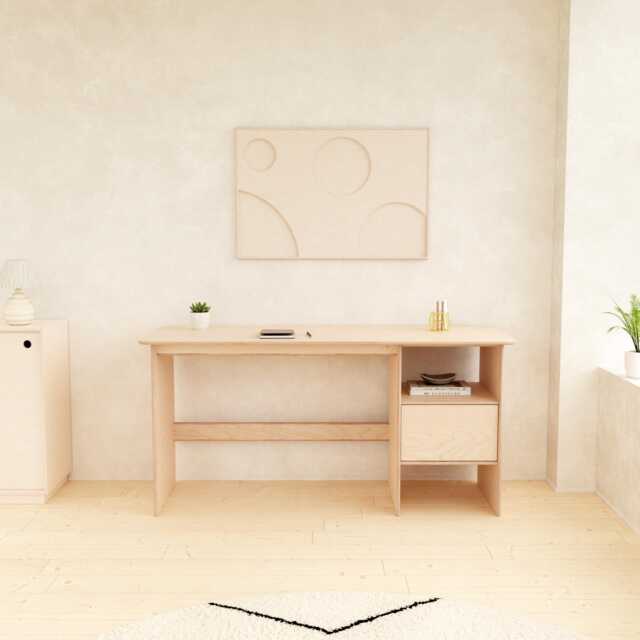 Minimalist Birch Plywood Desk - Large Scandinavian Home Office Table Handmade Writing Study Desk With Storage Drawers - image 1