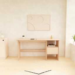 Minimalist Birch Plywood Desk - Large Scandinavian Home Office Table Handmade Writing Study Desk With Storage Drawers