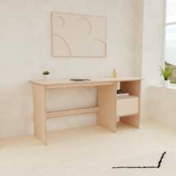 Minimalist Birch Plywood Desk - Large Scandinavian Home Office Table Handmade Writing Study Desk With Storage Drawers - thumbnail 2