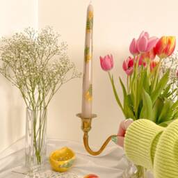 Mimosa Branches Hand Painted Dinner Candle - Tapered Candle Autumn Candles - thumbnail 2