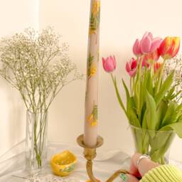 Mimosa Branches Hand Painted Dinner Candle - Tapered Candle Autumn Candles - thumbnail 3