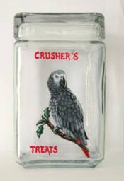 African Grey Parrot Bird Seed Jar, Custom Pet Portrait Painting, Food Storage Container, Personalized Canister - thumbnail 1