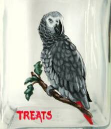 African Grey Parrot Bird Seed Jar, Custom Pet Portrait Painting, Food Storage Container, Personalized Canister - thumbnail 2