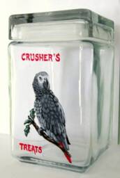 African Grey Parrot Bird Seed Jar, Custom Pet Portrait Painting, Food Storage Container, Personalized Canister - thumbnail 3