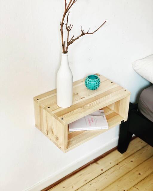 Floating Bedside Table Made Of Solid Wood, Hanging Bed Shelf, Cabinet - image 1