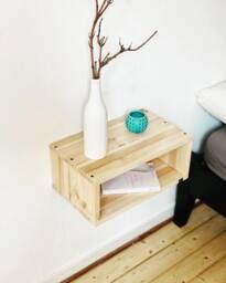 Floating Bedside Table Made Of Solid Wood, Hanging Bed Shelf, Cabinet - thumbnail 1