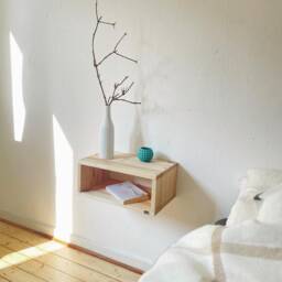 Floating Bedside Table Made Of Solid Wood, Hanging Bed Shelf, Cabinet - thumbnail 2