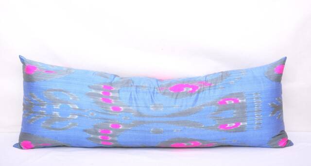 Ikat Long Body Pillow Cover, Dark Blue Decorative Lumbar Cushion - image 1