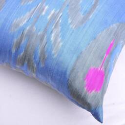 Ikat Long Body Pillow Cover, Dark Blue Decorative Lumbar Cushion - thumbnail 3