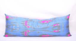 Ikat Long Body Pillow Cover, Dark Blue Decorative Lumbar Cushion - thumbnail 1