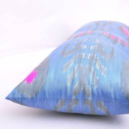 Ikat Long Body Pillow Cover, Dark Blue Decorative Lumbar Cushion - thumbnail 2