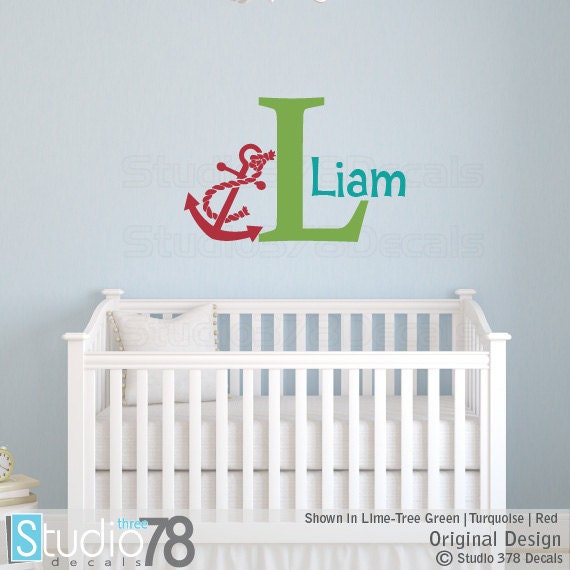 Boys Nautical Anchor Name Wall Decal - Personalized Nursery Decor - image 1