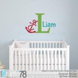 Boys Nautical Anchor Name Wall Decal - Personalized Nursery Decor - thumbnail 1