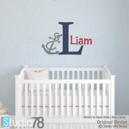 Boys Nautical Anchor Name Wall Decal - Personalized Nursery Decor - thumbnail 3