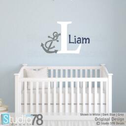 Boys Nautical Anchor Name Wall Decal - Personalized Nursery Decor - thumbnail 2