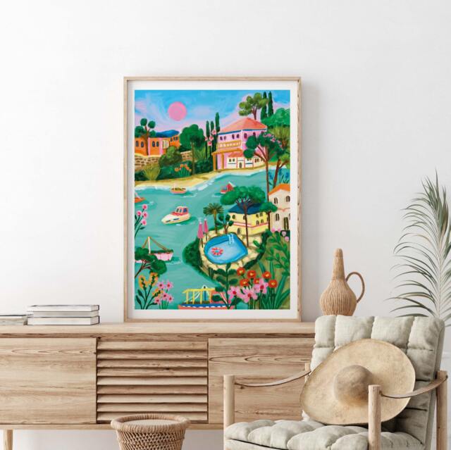 Portofino Paradise Print, Italy Poster, Illustrated Travel A5/A4 A3 A2 A1 - image 1