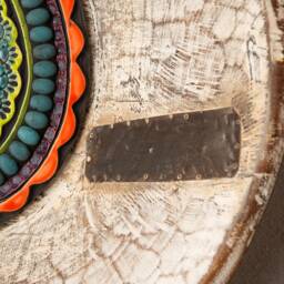Boho Wall Art Handmade Ceramic Mosaic Suzani Tile in Wood Dough Bowl - White - thumbnail 3