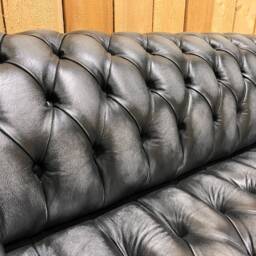 2 Seater Antique Grey/Black Leather Chesterfield Sofa, British Handmade - thumbnail 4