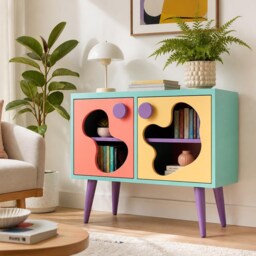 Unique Kids Cabinet Mid Century Style , Handmade Storage, Colorful Nursery Furniture, Scandinavian Modern Sideboard, Drinks Cupboard - thumbnail 2