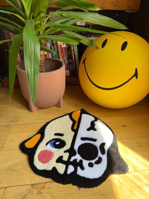 Kewpie Baby Skeleton Handmade Acrylic Wool Tufted Rug - 16.5 Inch - image 1
