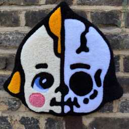 Kewpie Baby Skeleton Handmade Acrylic Wool Tufted Rug - 16.5 Inch - thumbnail 2