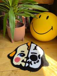 Kewpie Baby Skeleton Handmade Acrylic Wool Tufted Rug - 16.5 Inch - thumbnail 1