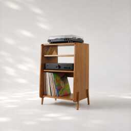 Ginza Premium - Mid Century Modern Vinyl Turntable Stand, Oak Record Player Cabinet With Storage - thumbnail 1