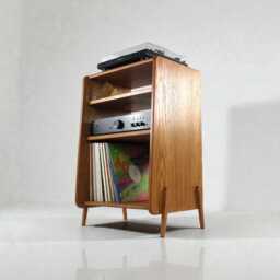 Ginza Premium - Mid Century Modern Vinyl Turntable Stand, Oak Record Player Cabinet With Storage - thumbnail 4