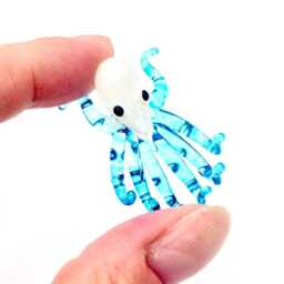 Hand Blown Glass Miniature Baby Octopus Little Sea Animal Light Blue Figurine Tiny Statue Decoration Collectible Small Craft Painted Figure - thumbnail 4