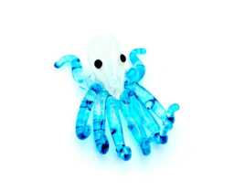 Hand Blown Glass Miniature Baby Octopus Little Sea Animal Light Blue Figurine Tiny Statue Decoration Collectible Small Craft Painted Figure
