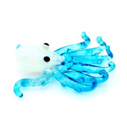 Hand Blown Glass Miniature Baby Octopus Little Sea Animal Light Blue Figurine Tiny Statue Decoration Collectible Small Craft Painted Figure - thumbnail 2