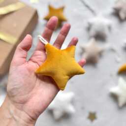 Velvet Star Ornament - Mustard, Beige & Cream, Handmade Christmas Tree Decoration, Sustainable Holiday Home Decor - thumbnail 2