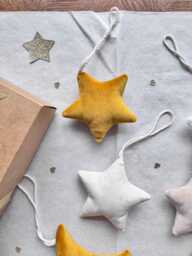 Velvet Star Ornament - Mustard, Beige & Cream, Handmade Christmas Tree Decoration, Sustainable Holiday Home Decor