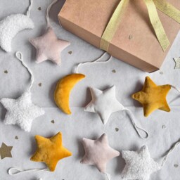 Velvet Star Ornament - Mustard, Beige & Cream, Handmade Christmas Tree Decoration, Sustainable Holiday Home Decor - thumbnail 3
