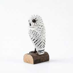 Hand Carved Wooden Snowy Owl Figurine, Rustic Woodland Bird Decor, Miniature Wood Animal Sculpture, Unique Gift For Lovers Nature Fan - thumbnail 3