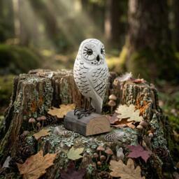 Hand Carved Wooden Snowy Owl Figurine, Rustic Woodland Bird Decor, Miniature Wood Animal Sculpture, Unique Gift For Lovers Nature Fan - thumbnail 1