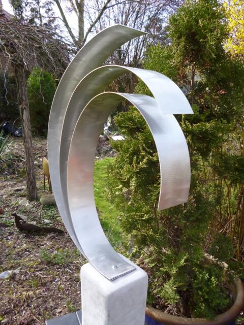 "Large Modern Abstract Aluminum Metal Sculpture Artist Unique ""Triple" - image 1