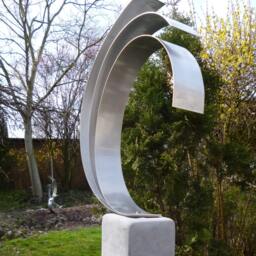 "Large Modern Abstract Aluminum Metal Sculpture Artist Unique ""Triple" - thumbnail 3