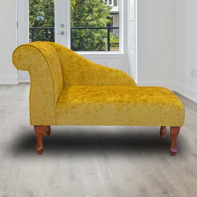 Butterscotch Chenille Mini Chaise Longue - Small Yellow Lounger Handmade in Britain - image 1