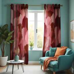 Abstract Brushstroke Curtains, Deep Red & Pink Artistic Painted Drapes, Modern Statement Window Treatment, Custom Length Panel Curtains - thumbnail 2