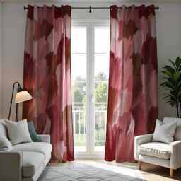 Abstract Brushstroke Curtains, Deep Red & Pink Artistic Painted Drapes, Modern Statement Window Treatment, Custom Length Panel Curtains - thumbnail 3