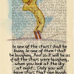 The Little Prince Falling - Blue Sky Print On Vintage Dictionary Page Touching Farewell Scene With Laughing Stars Quote - 47- N??4 - thumbnail 2