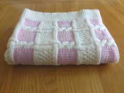 Unique Handknitted Baby Blanket, Wool, Debbie Bliss Rialto Dk, White, Pink, 70 cm X 60 cm, Scotland