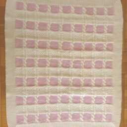 Unique Handknitted Baby Blanket, Wool, Debbie Bliss Rialto Dk, White, Pink, 70 cm X 60 cm, Scotland - thumbnail 2