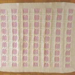 Unique Handknitted Baby Blanket, Wool, Debbie Bliss Rialto Dk, White, Pink, 70 cm X 60 cm, Scotland - thumbnail 3