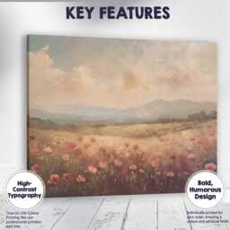 Soft Blush Poppy Meadow Dreamy Countryside Landscape Canvas Wall Art Print Decor Picture Ready To Hang - thumbnail 1
