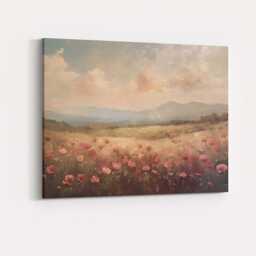 Soft Blush Poppy Meadow Dreamy Countryside Landscape Canvas Wall Art Print Decor Picture Ready To Hang - thumbnail 4