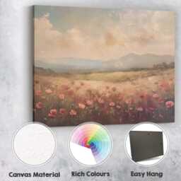 Soft Blush Poppy Meadow Dreamy Countryside Landscape Canvas Wall Art Print Decor Picture Ready To Hang - thumbnail 2
